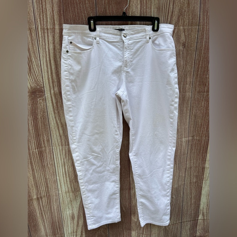 Eileen Fisher 16 organic cotton white skinny ankle jeans summer spring c…